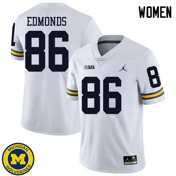 Women Michigan Wolverines #86 Conner Edmonds White Jordan Brand Fashion Jersey